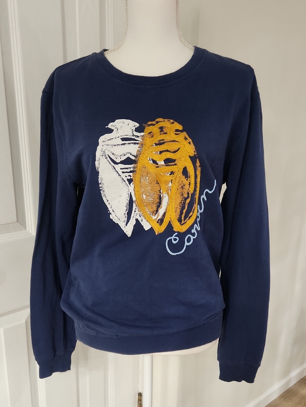 Carven Navy Cricket Cicada Embroidery Molleton Sweater S